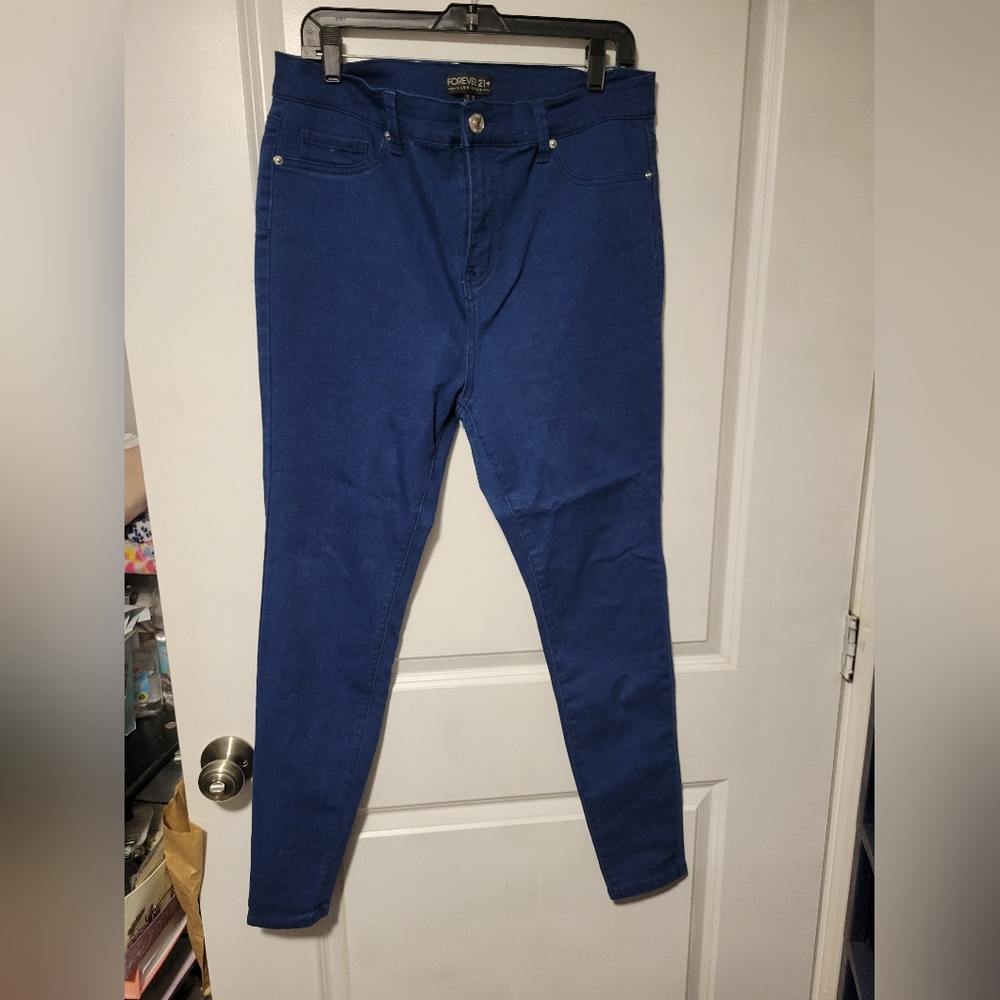NWT FOREVER 21 PLUS SZE MEDIUM BLUE SKINNY HIGH RISE JEAN DENIM 14 REGULAR